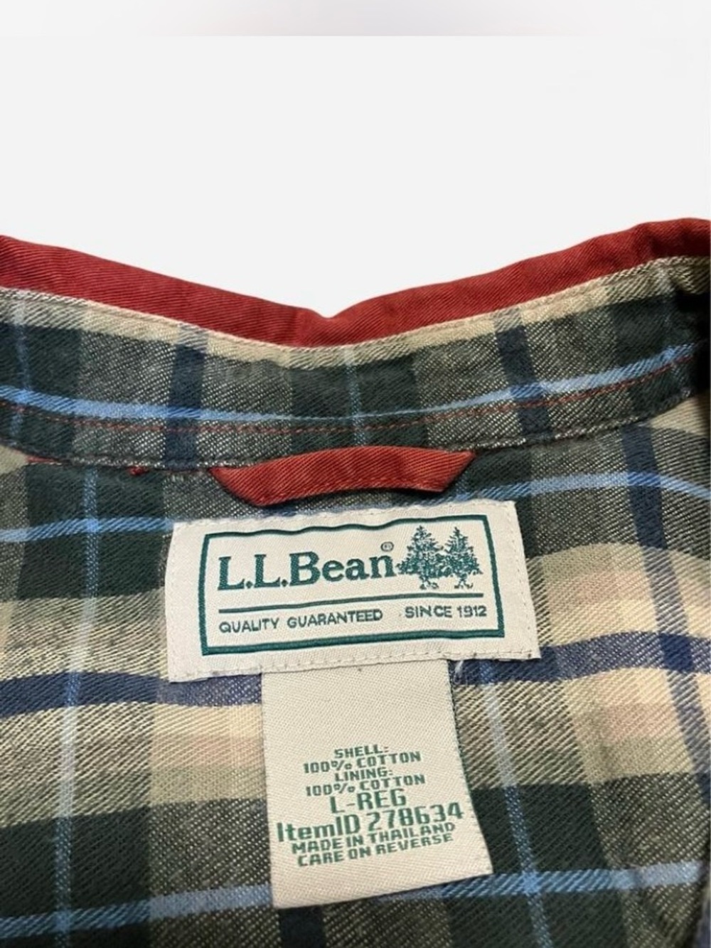 L.L. Bean Men's Rust Red Shirt Jacket Plaid Lining 100% Cotton Size Large - Picture 5 of 8